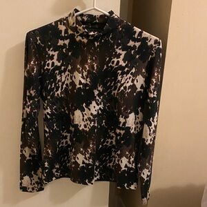 Rag & Bone NWT Black and Brown Animal Print Fitted Long Sleeve Mock Turtleneck